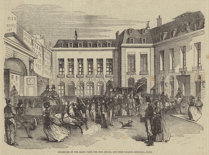 Departure of the Mails from the Post Office, Rue Jean Jacques Rousseau, Paris by English School