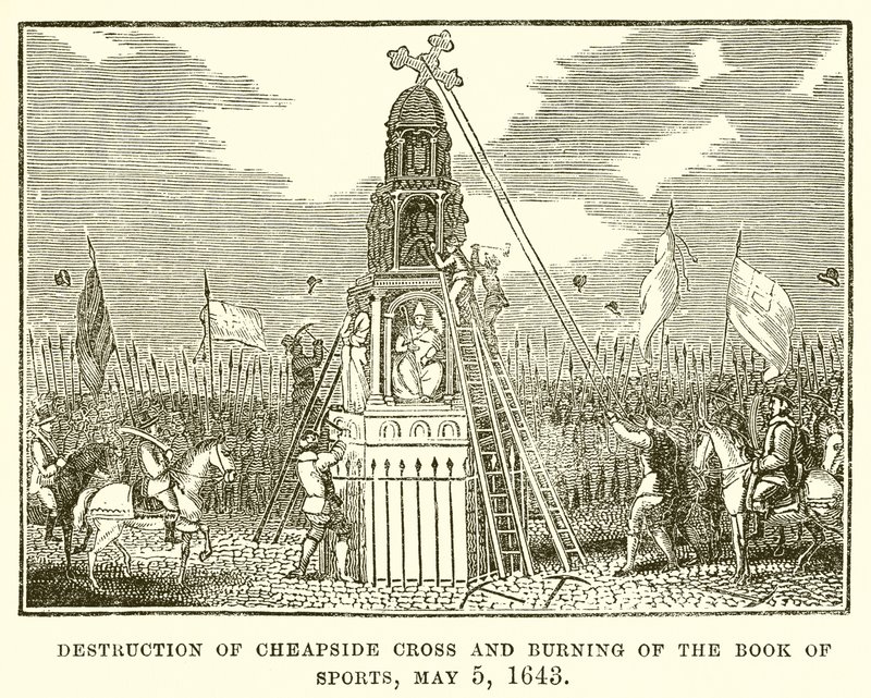 Destruction of Cheapside Cross and Burning of the Book of Sports, May 5, 1643 by English School