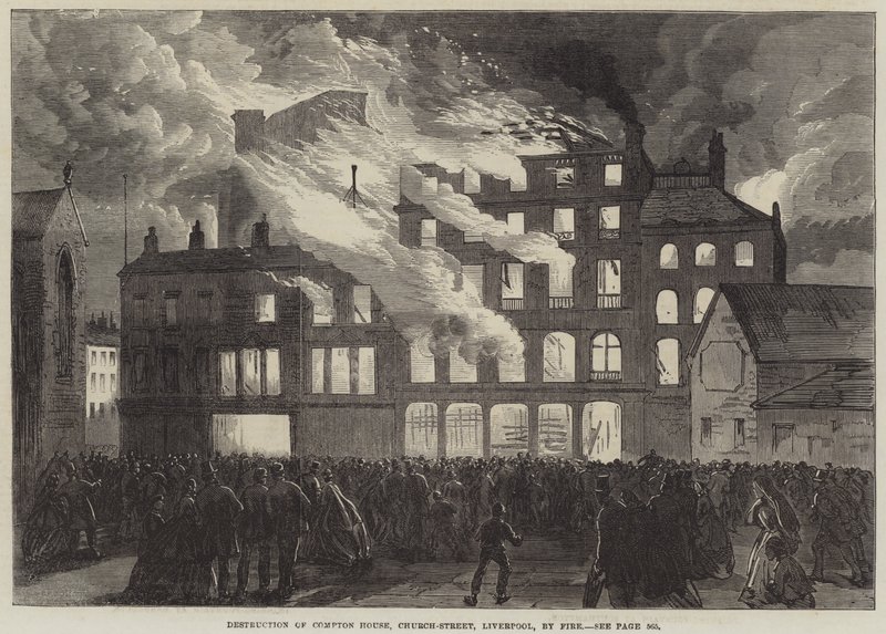 Destruction of Compton House, Church-Street, Liverpool, by Fire by English School