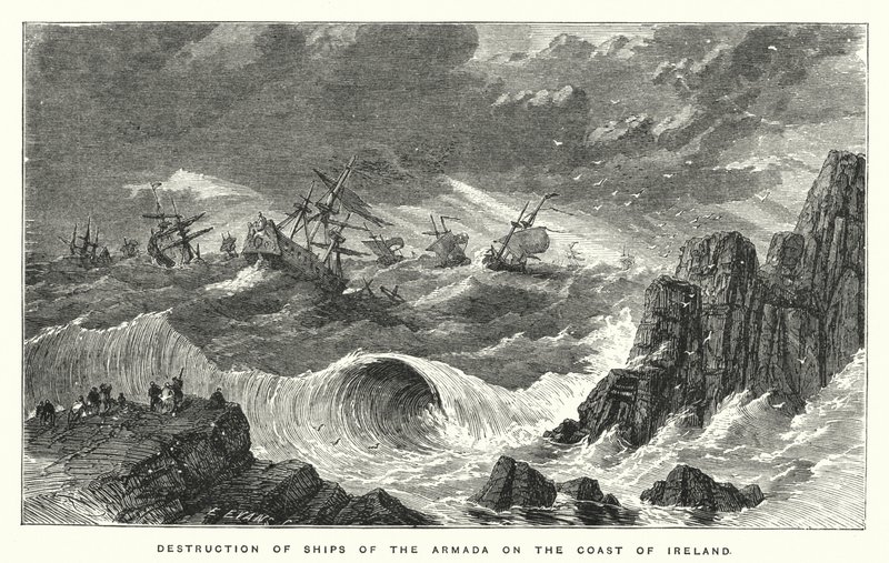 Destruction of ships of the Armada on the coast of Ireland by English School