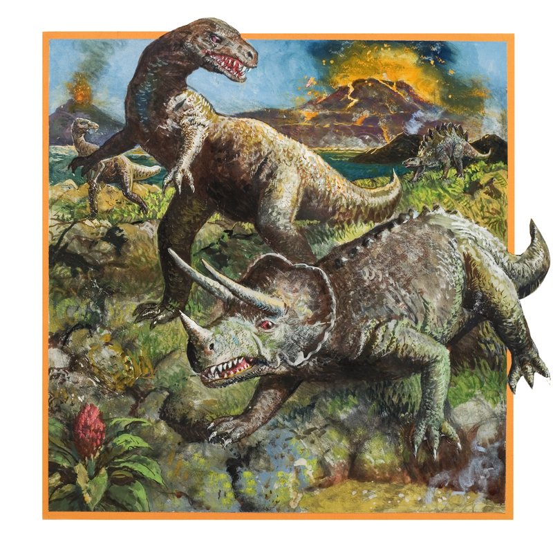 Dinosaurs with Volcano by English School