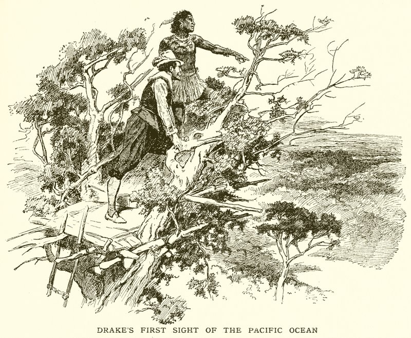Drakes First Sight of the Pacific Ocean by English School