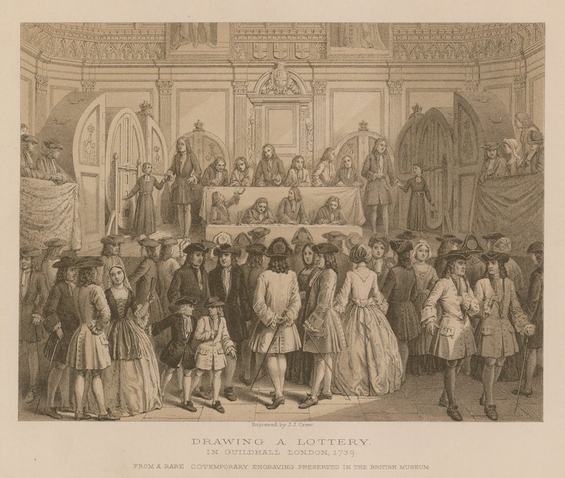 Drawing a lottery in Guildhall, London, 1739 by English School