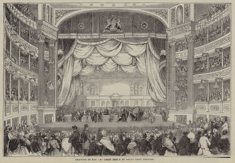 Drawing of the Art Union Prizes, Drury Lane Theatre, London (engraving) by English School