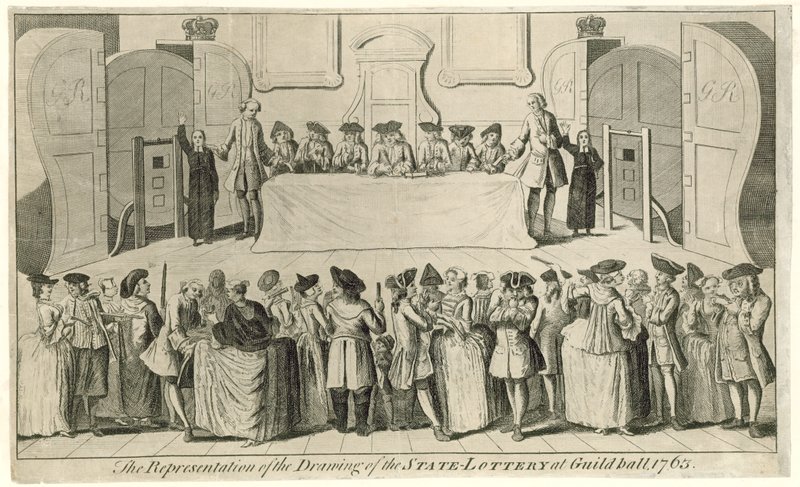 Drawing of the State Lottery at Guildhall in 1763 by English School