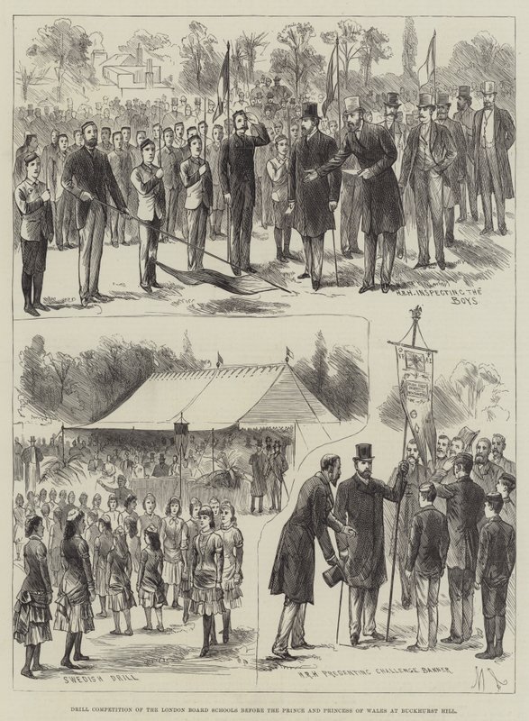 Drill Competition of the London Board Schools before the Prince and Princess of Wales at Buckhurst Hill (engraving) by English School