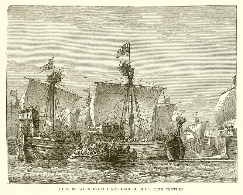 Duel between French and English Ships, 13th Century by English School