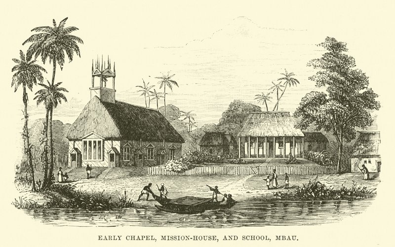 Early Chapel, Mission-house, and School, Mbau by English School