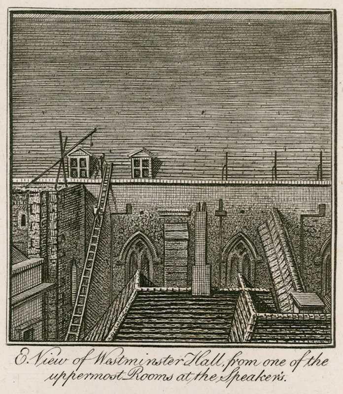 East view of Westminster Hall from one of the uppermost rooms at the Speakers by English School