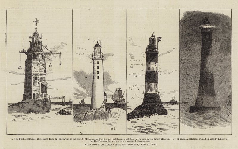 Eddystone Lighthouses, Past, Present, and Future by English School