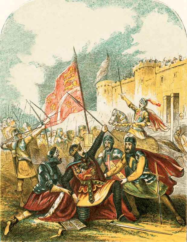 Edward I Brandishing the Javelin, and Swearing He Will Hang the Man Who Threw It by English School