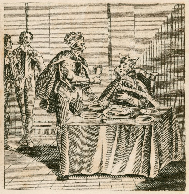 Edward, the Black Prince, waiting on his captive, King John II of France by English School