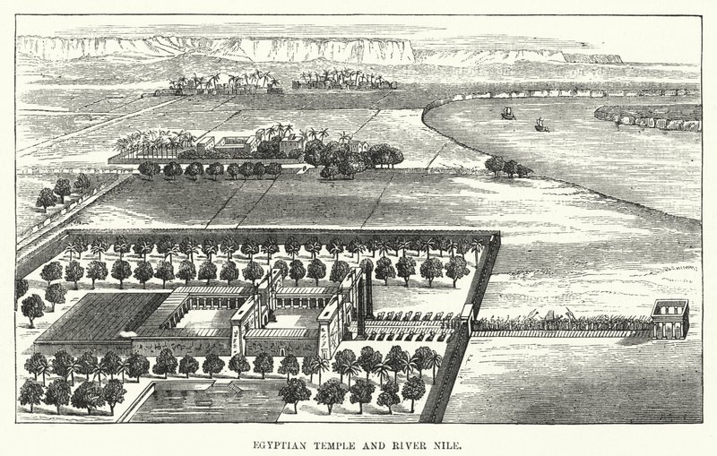 Egyptian Temple and River Nile by English School
