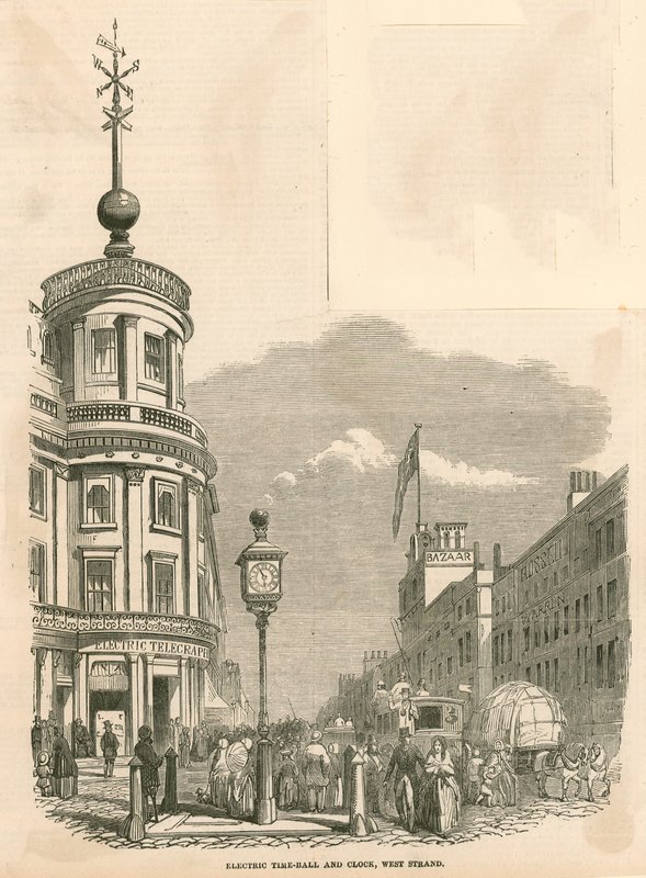 Electric time ball and clock, west Strand, London by English School