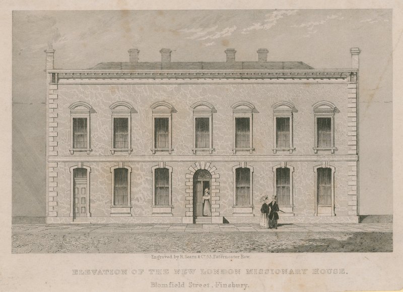 Elevation of the new London Missionary House, Blomfield Street, Finsbury by English School