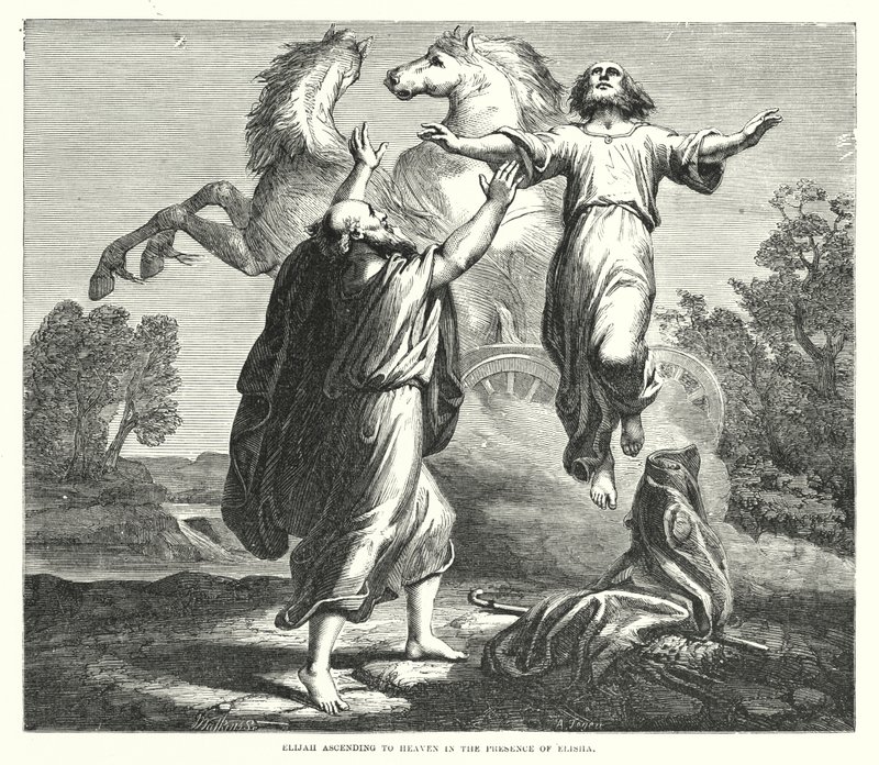 Elijah Ascending to Heaven in the Presence of Elisha (engraving) by English School