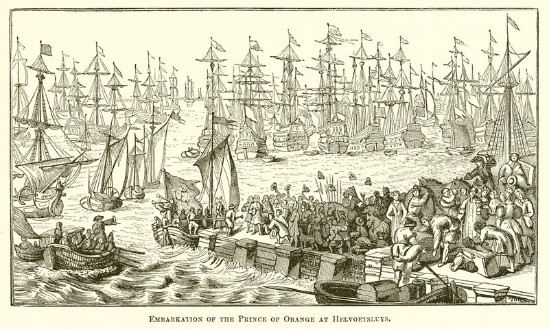 Embarkation of the Prince of Orange at Helvoetsluys by English School
