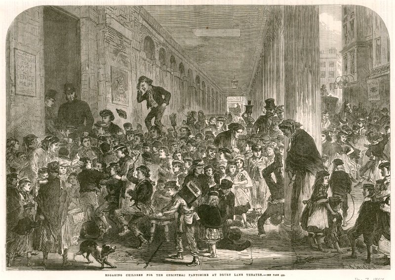 Engaging children for the Christmas pantomime at Drury Lane Theatre, London by English School