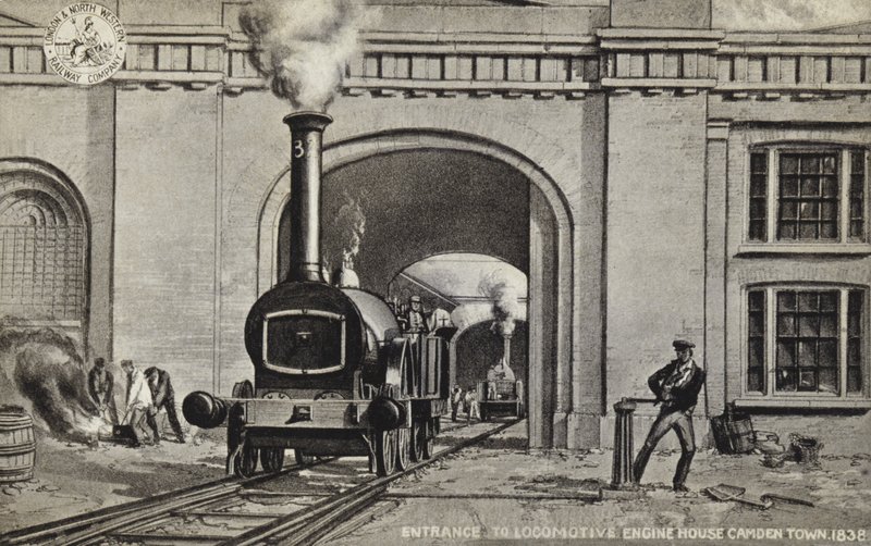 Entrance to Locomotive Engine House Camden Town, 1838 by English School