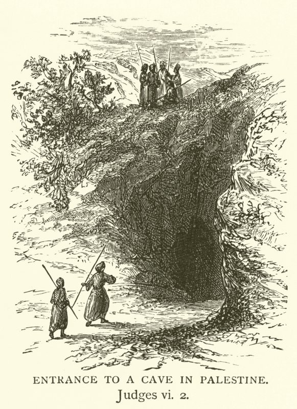 Entrance to a cave in Palestine, Judges, vi, 2 by English School