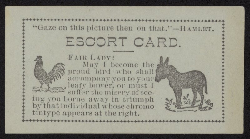 Escort Card with Images of a Chicken and a Donkey by English School