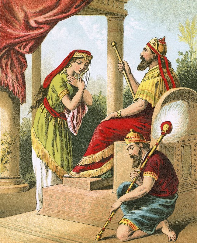 Esther invites King Ahasuerus to a banquet by English School