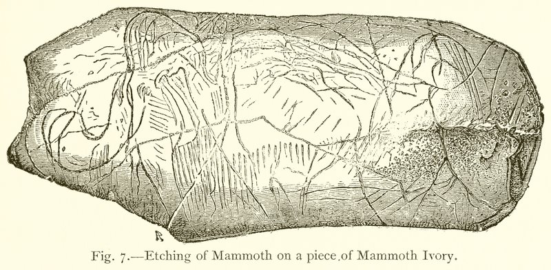 Etching of Mammoth on a Piece of Mammoth Ivory by English School