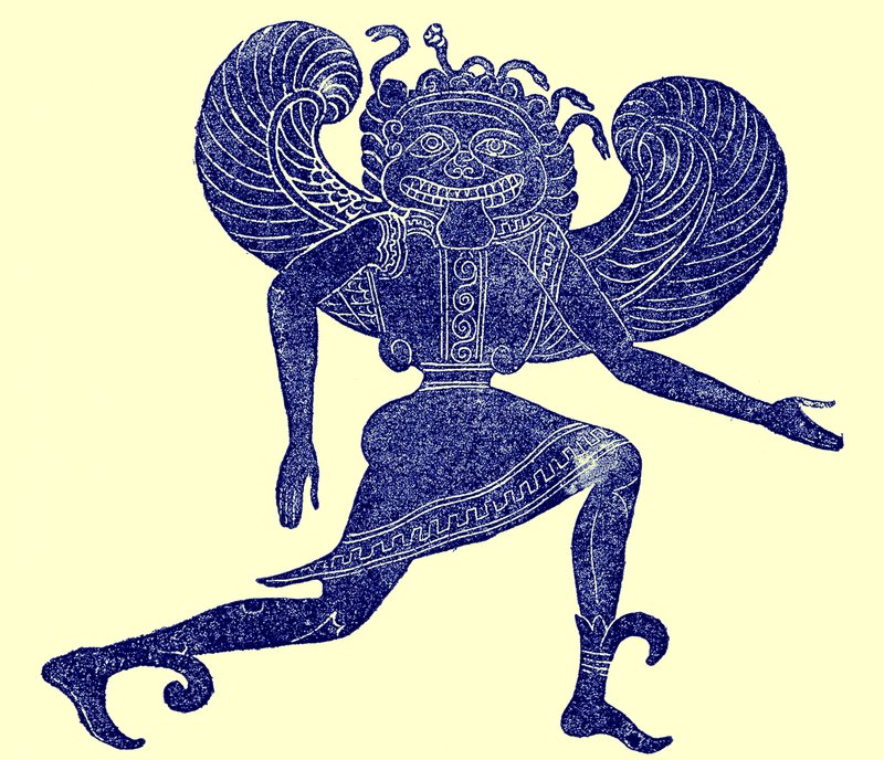 Etruscan Gorgon, from the Campana Museum, Illustration from History of Rome by Victor Duruy, Published 1884 by English School
