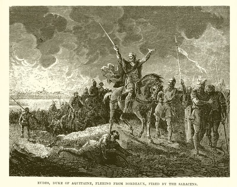 Eudes, Duke of Aquitaine, Fleeing from Bordeaux, Fired by the Saracens by English School
