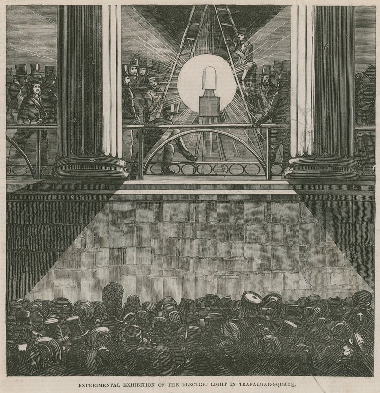 Experimental Exhibition of the Electric Light in Trafalgar Square, London by English School