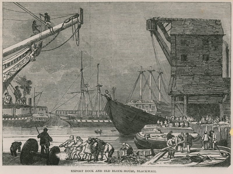Export Dock and Old Block House, Blackwall by English School