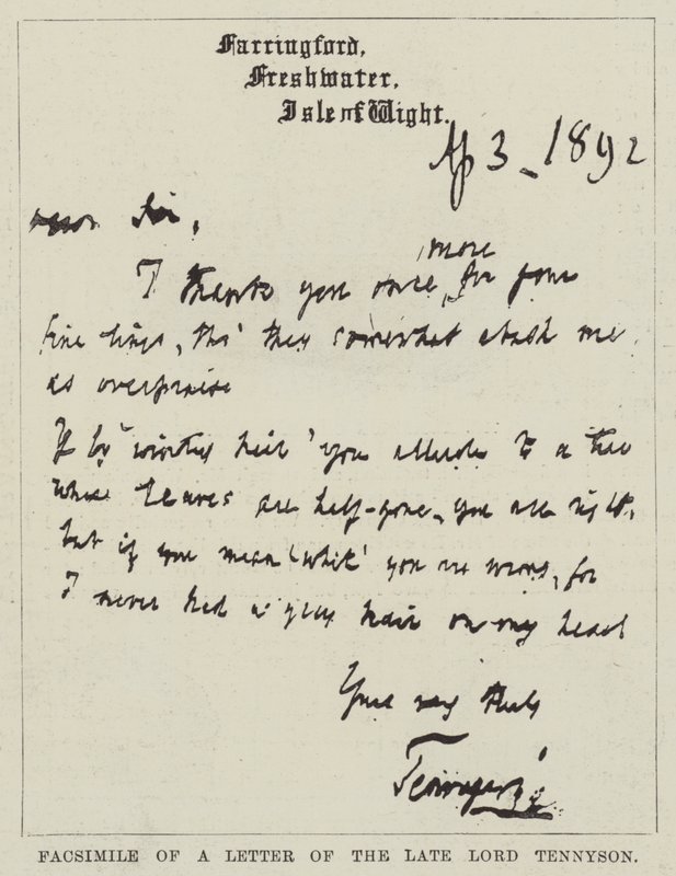 Facsimile of a Letter of the late Lord Tennyson by English School
