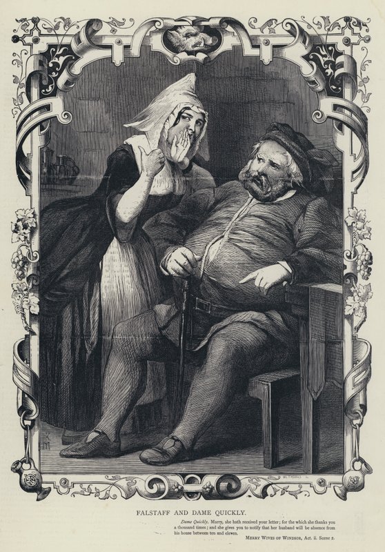 Falstaff and Dame Quickly, Merry Wives of Windsor, Act ii, Scene 2 by English School