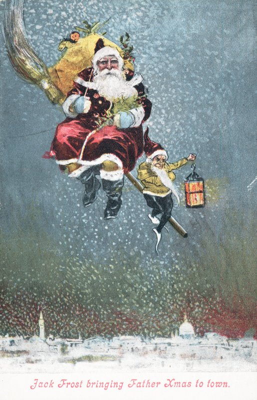 Father Christmas on His Broom by English School