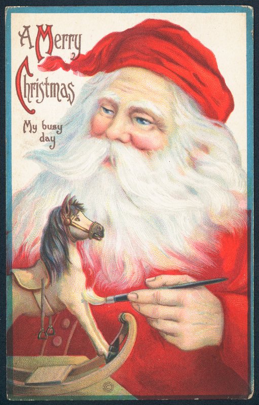 Father Christmas Painting Rocking Horse by English School