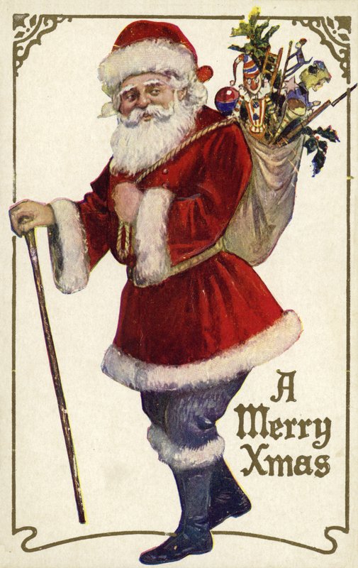 Father Christmas with a Bag of Toys by English School