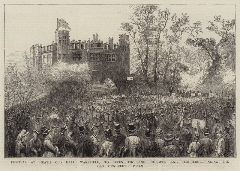 Festival at Heath Old Hall, Wakefield, to Seven Thousand Children and Teachers, singing the Old Hundredth Psalm (engraving) by English School