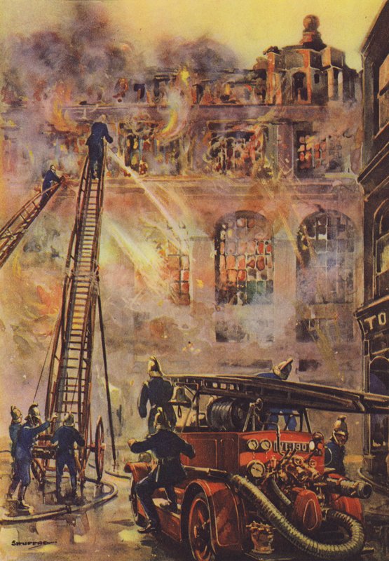 Firemen Fighting a Blaze at a Large Hotel by English School