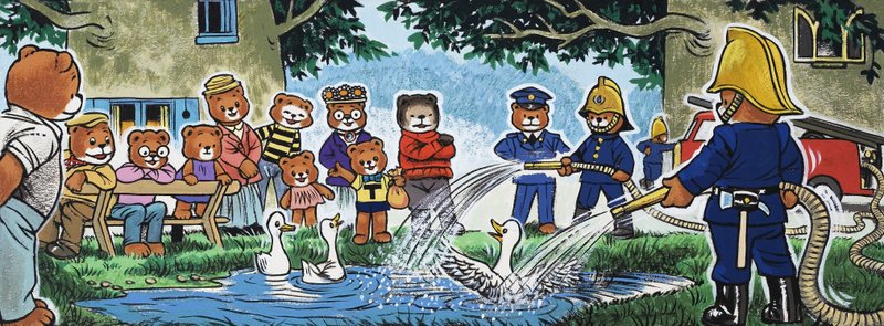 Firemen Spraying Ducks by English School
