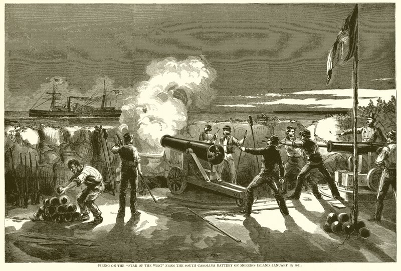 Firing on the Star of the West from the South Carolina Battery on Morriss Island, January 10, 1861 by English School