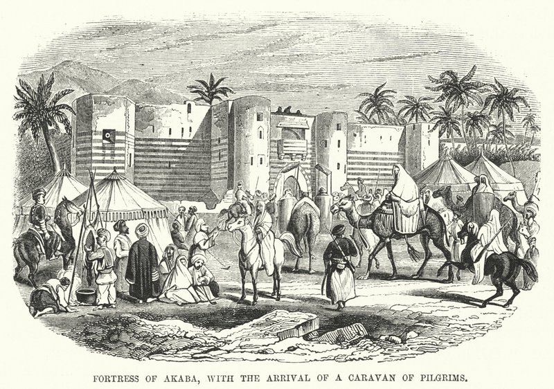 Fortress of Akaba, with the Arrival of a Caravan of Pilgrims by English School