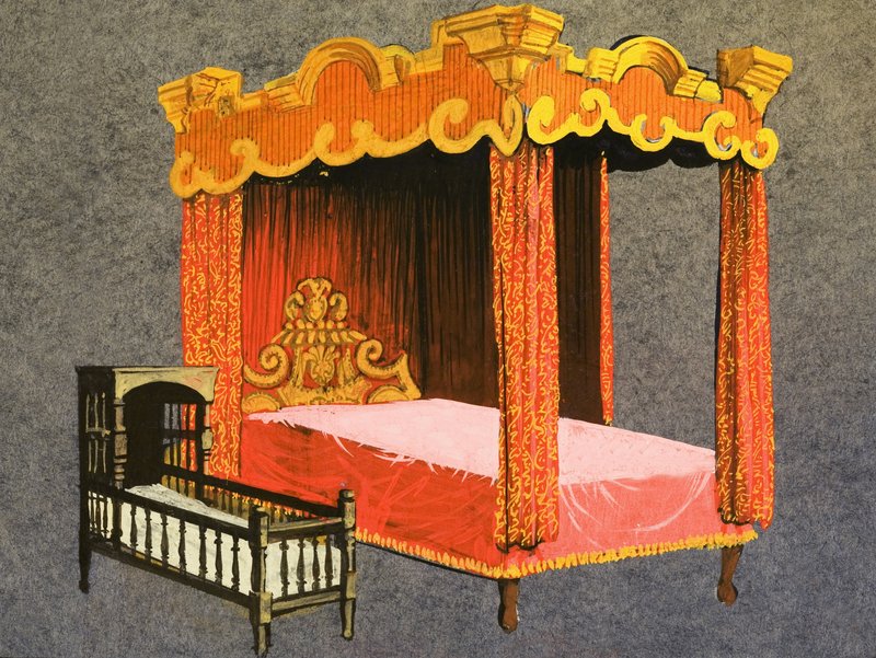 Four-Poster Bed and Cradle by English School