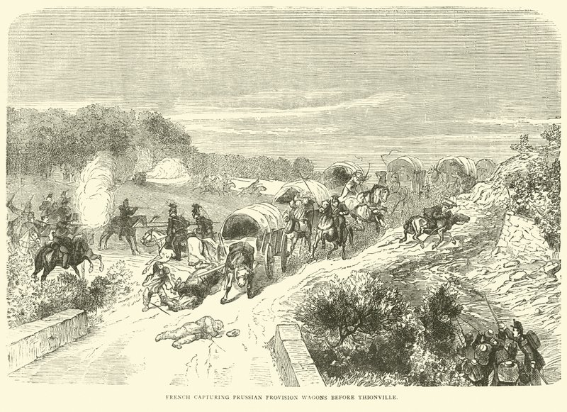 French capturing Prussian provision wagons before Thionville, September 1870 by English School