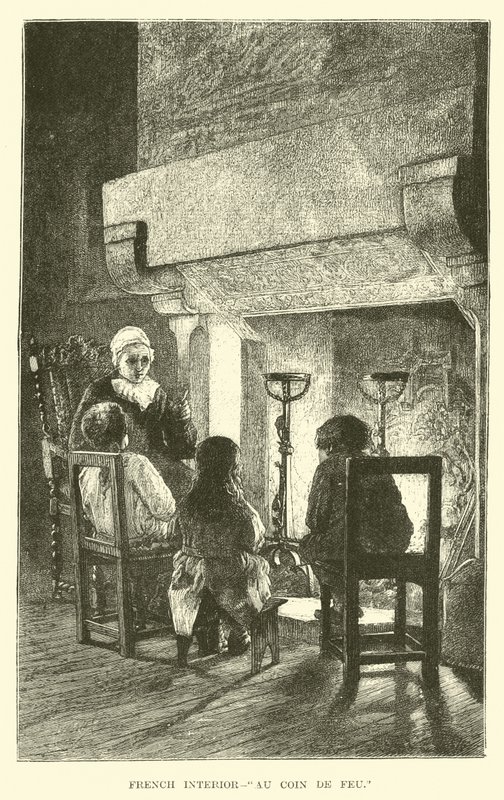 French Interior, Au Coin de Feu by English School
