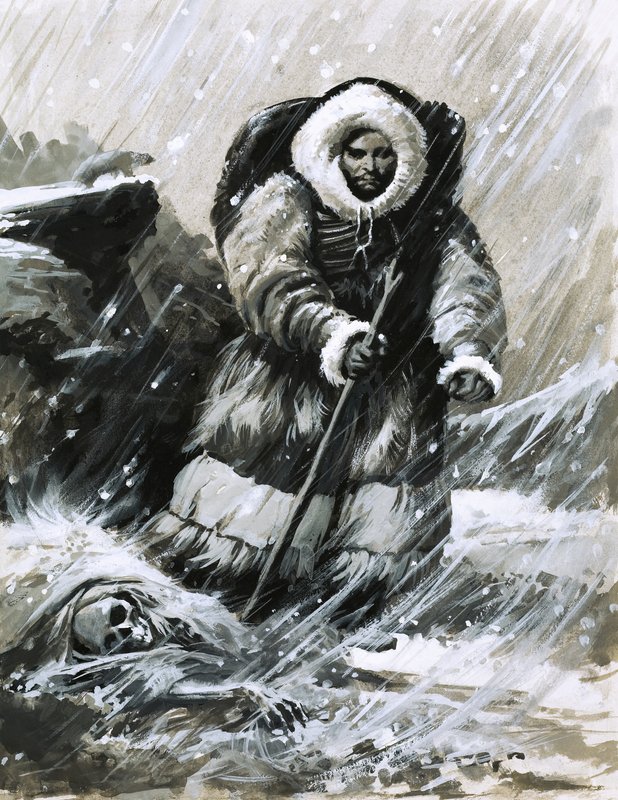 Friar John marches through the blinding snow by English School
