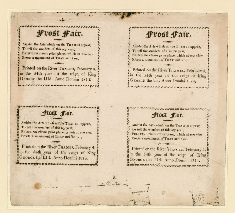 Frost Fair of 1814. Souvenirs printed on the ice by English School