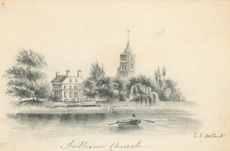 Fulham Church; Original Pencil Drawing by C. S. Gilbert by English School