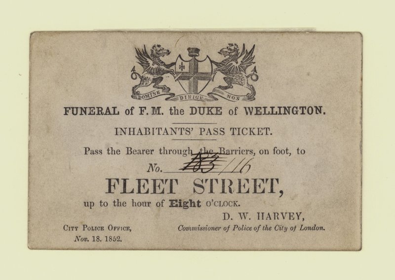 Funeral of The Duke of Wellington, Inhabitants Pass Ticket by English School