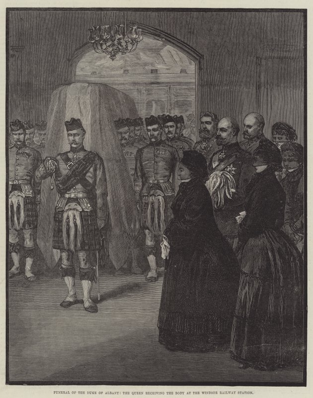 Funeral of the Duke of Albany, the Queen receiving the Body at the Windsor Railway Station by English School