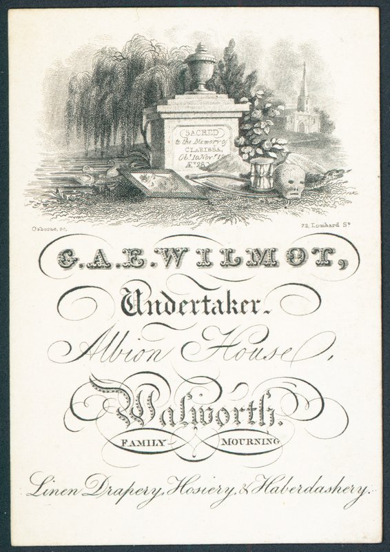 G A E Wilmot, Undertaker, Trade Card by English School